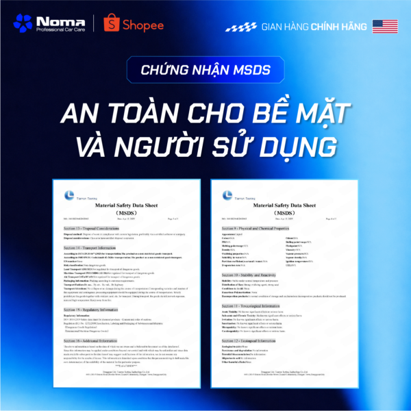 MSDS chứng nhận an toàn GHS cho bình xịt tẩy rửa NOMA 680