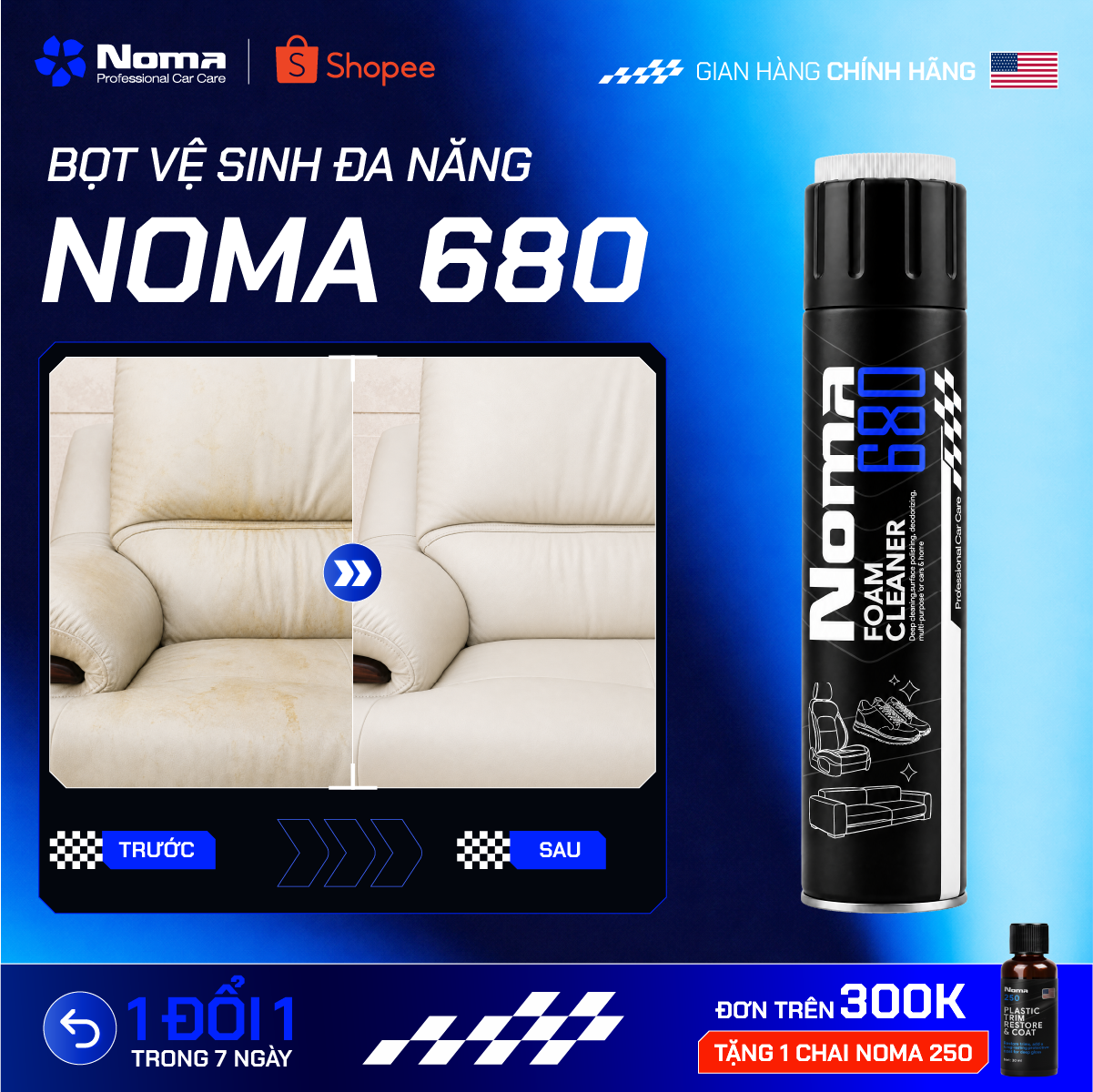Bình xịt tẩy rửa nội thất ô tô NOMA 680 làm sạch ghế da nỉ hiệu quả