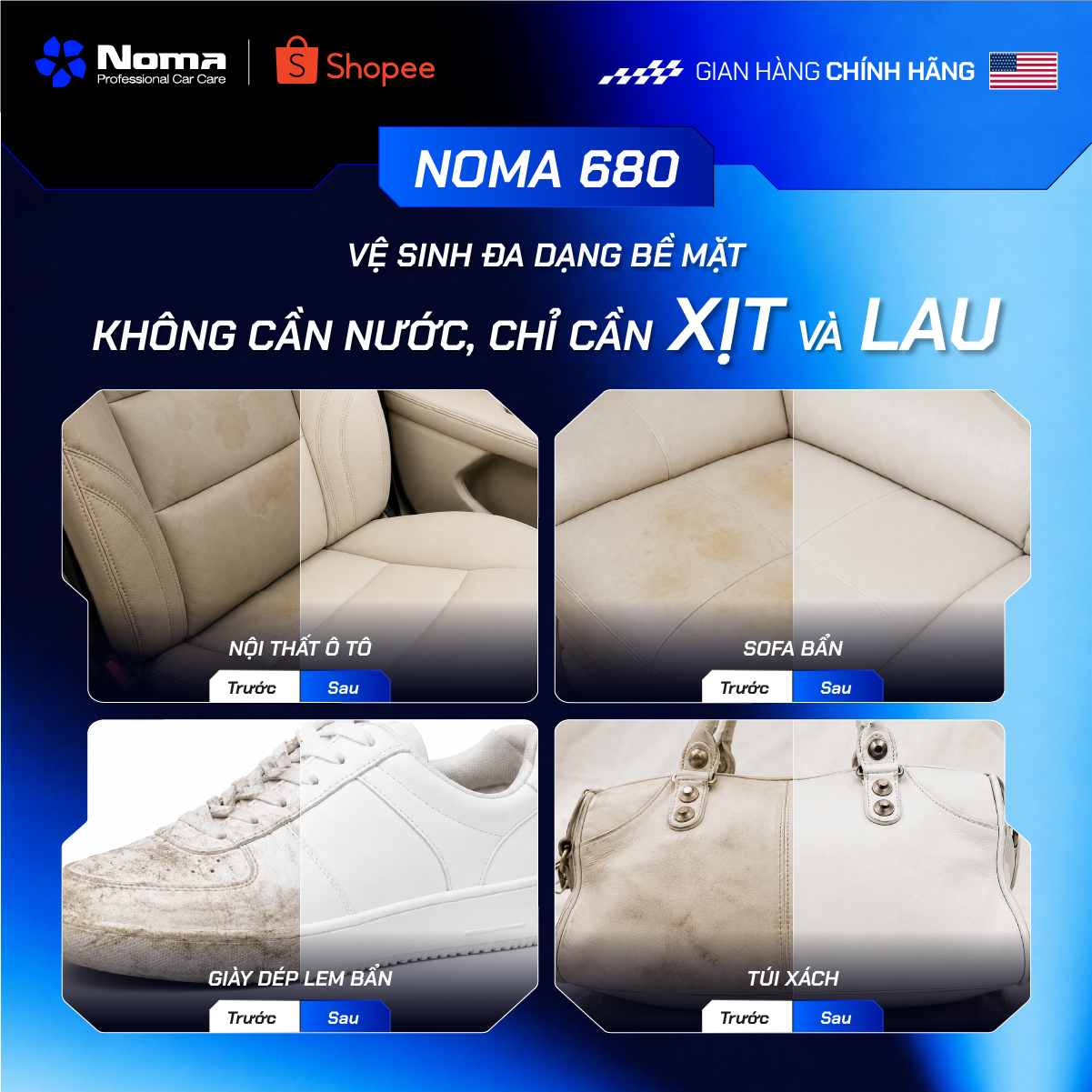 Bình xịt tẩy rửa NOMA 680 làm sạch nội thất ô tô, sofa, giày