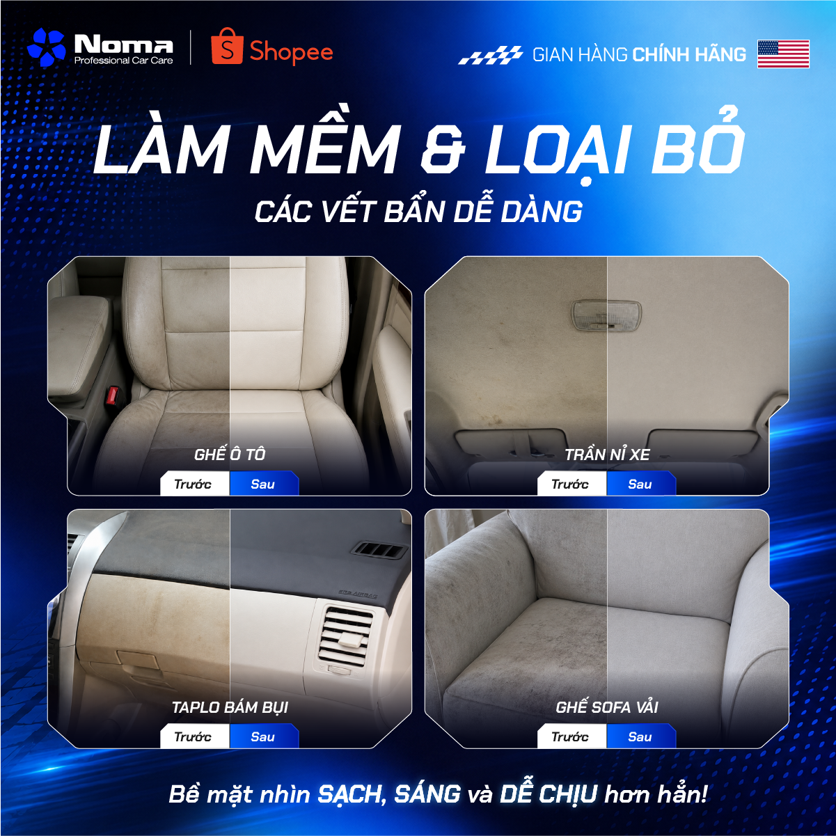 Tẩy rửa nội thất ô tô NOMA 680 làm sạch ghế, trần, taplo