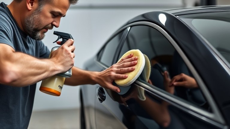 Chủ xe tự đánh bóng sơn ô tô tại nhà bằng sản phẩm NOMA, minh hoạ quy trình làm bóng sơn xe dễ dàng dành cho người mới bắt đầu.