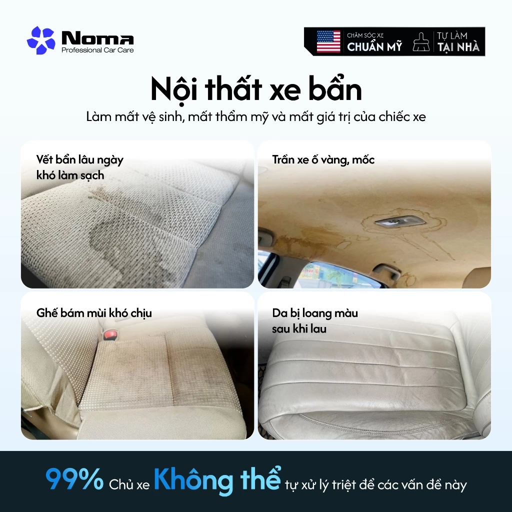 Các vấn đề nội thất xe: vệt bẩn, ố vàng, mùi khó chịu, loang màu