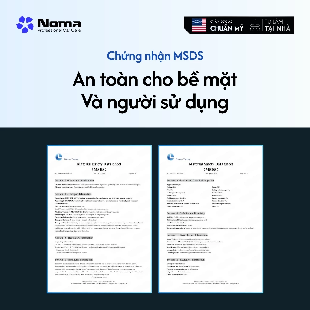 Chứng nhận MSDS an toàn cho bề mặt và người dùng