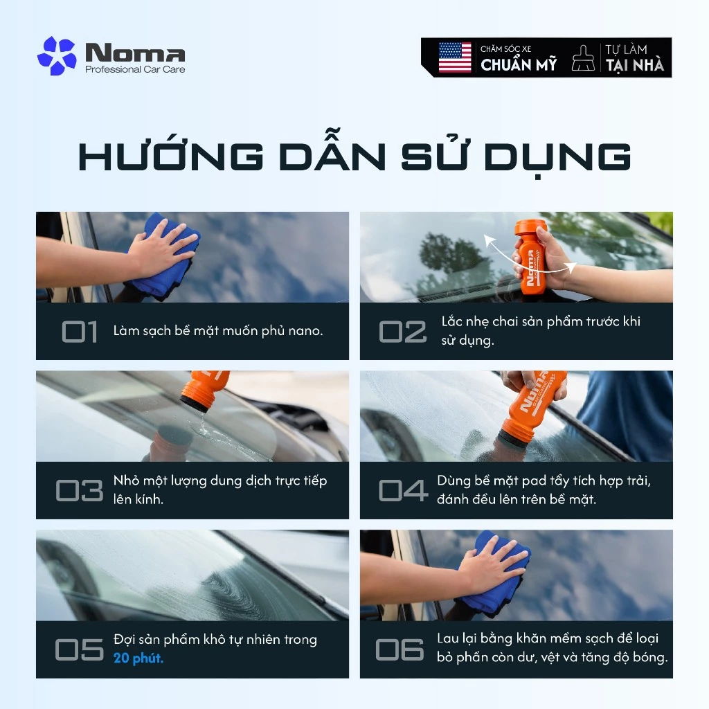 Các bước sử dụng dung dịch phủ nano kính NOMA 922 chi tiết