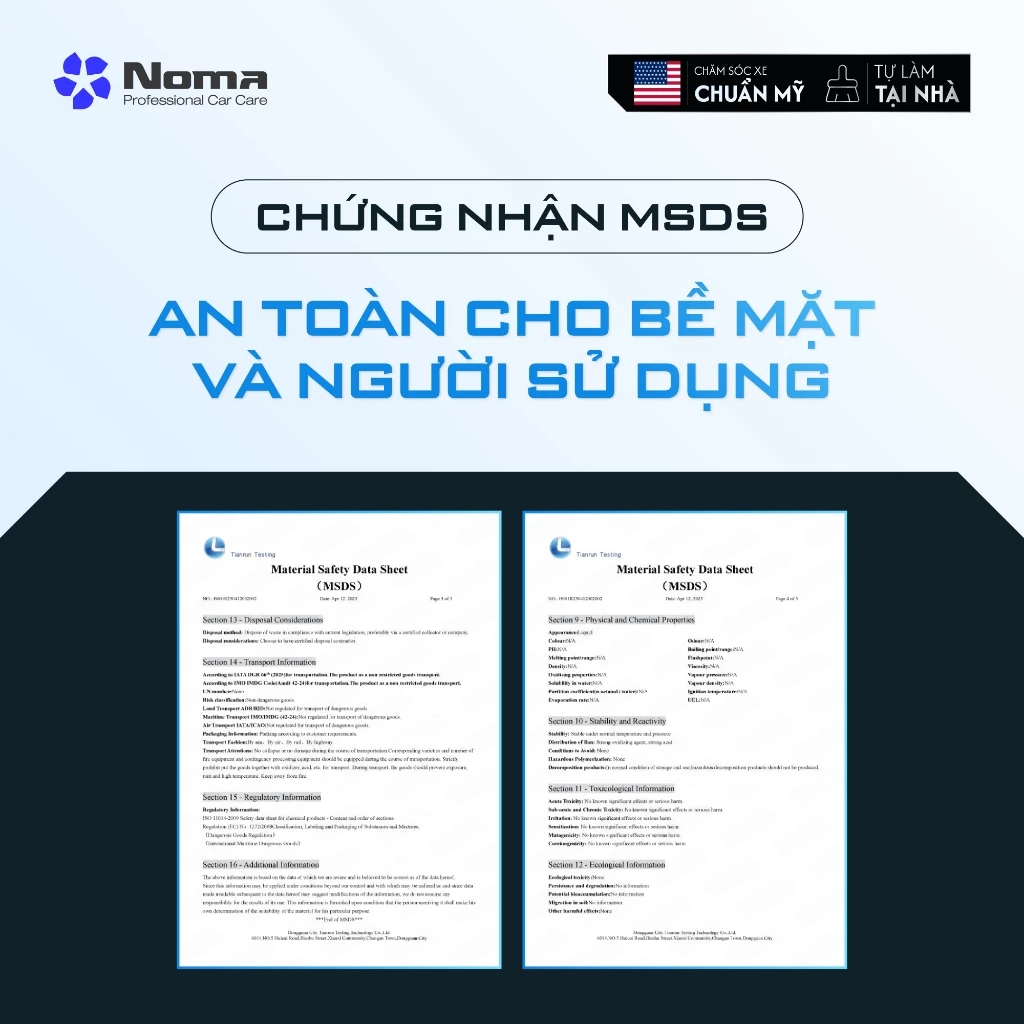 Chứng nhận MSDS an toàn cho NOMA 922 dung dịch phủ nano