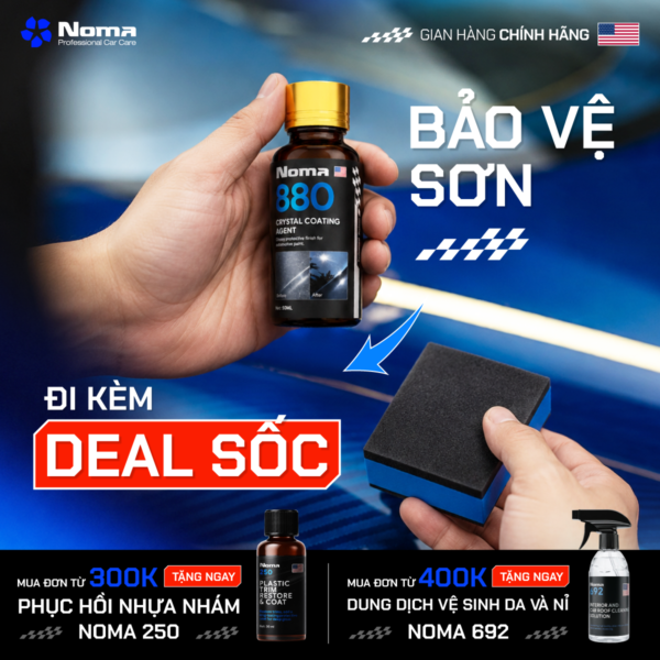NOMA 880 bao gồm dung dịch phủ tinh thể và Pad chà chuyên dụng