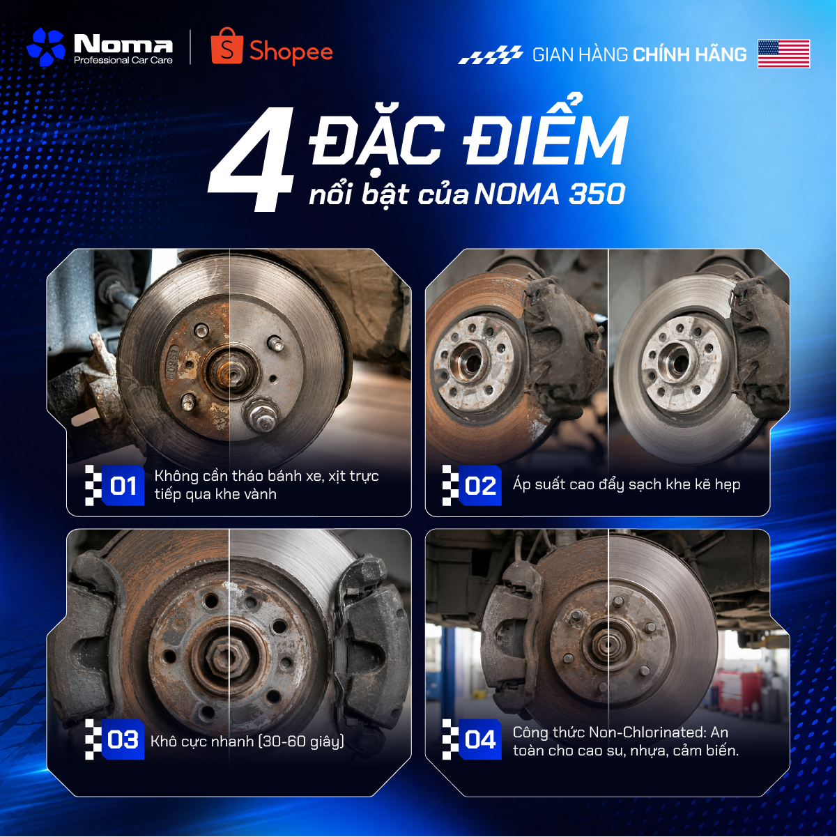 Bốn đặc điểm nổi bật của NOMA 350 - không tháo bánh, áp suất cao, khô nhanh, Non-Chlorinated
