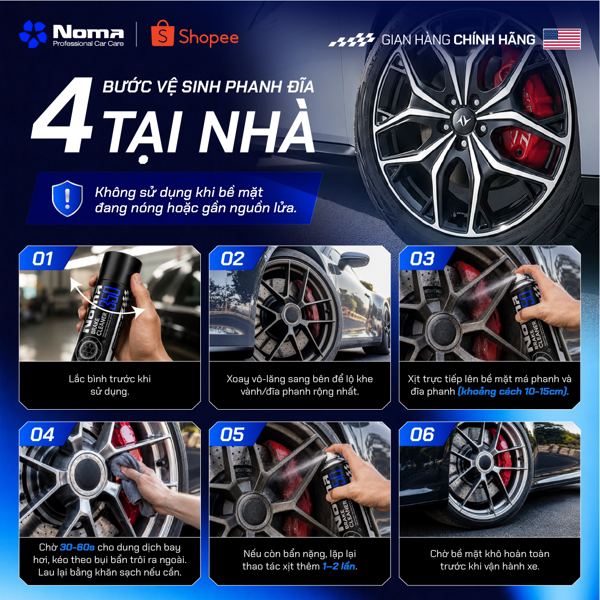 Hướng dẫn chi tiết 4 bước vệ sinh phanh đĩa với NOMA 350 tại nhà