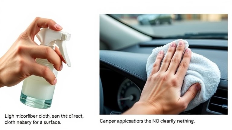 Kỹ thuật ứng dụng NOMA 250 đúng cách: xịt sản phẩm lên khăn microfiber rồi lau đều lên bề mặt taplo