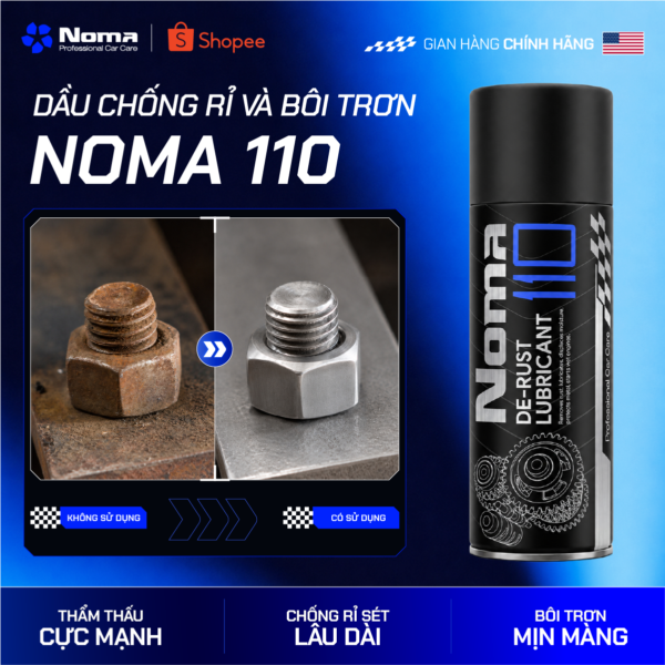 Dầu tẩy rỉ bôi trơn NOMA 110 trước và sau, bu lông rỉ sét được làm sạch