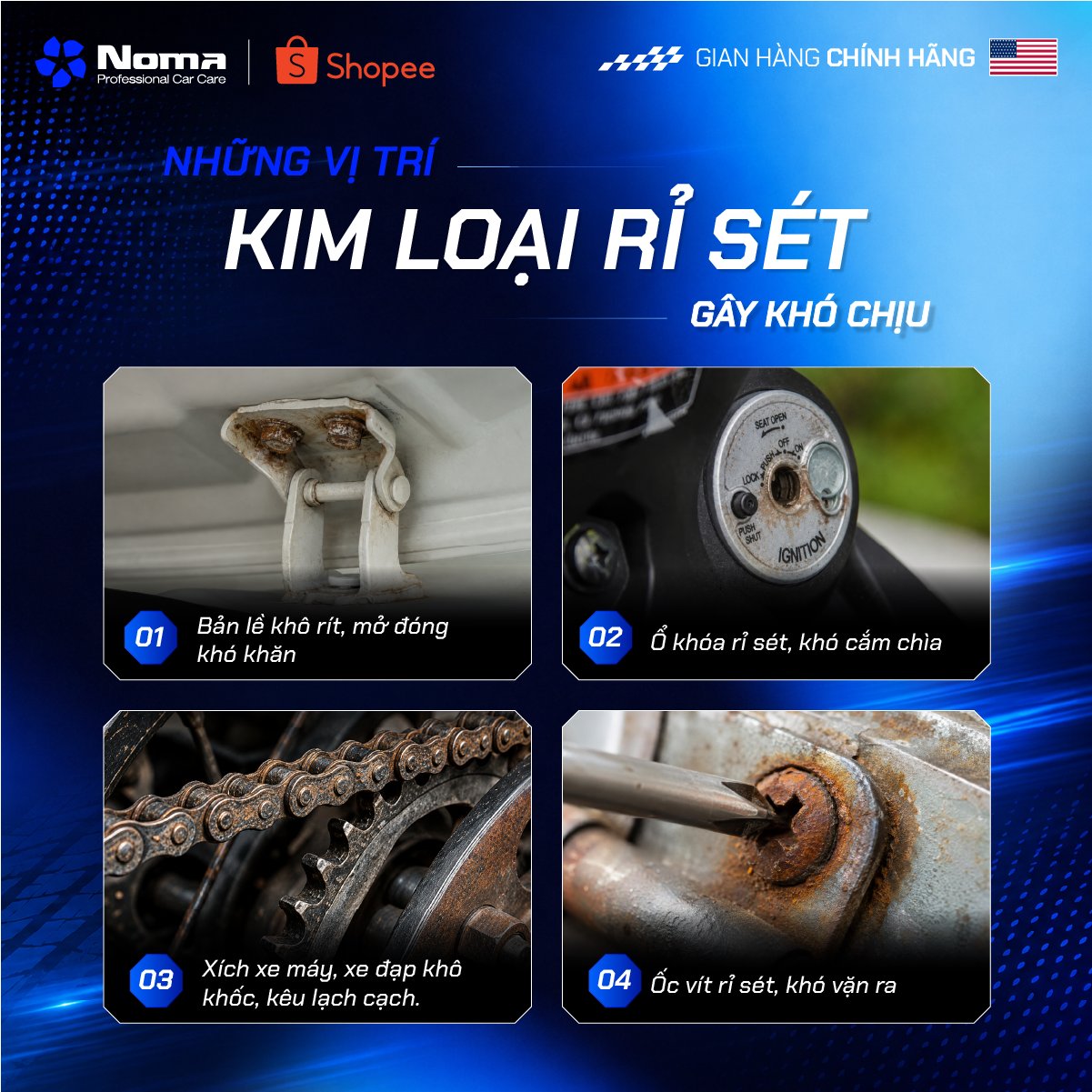 Các vị trí rỉ sét thường gặp trên xe - Noma 110 xử lý hiệu quả