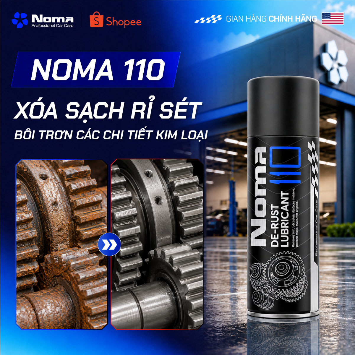 Dầu tẩy rỉ Noma 110 xoá sạch rỉ sét trên chi tiết kim loại