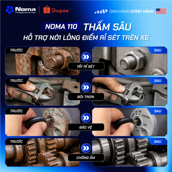 Các bước sử dụng Noma 110 từ tẩy rỉ, bôi trơn đến bảo vệ chi tiết