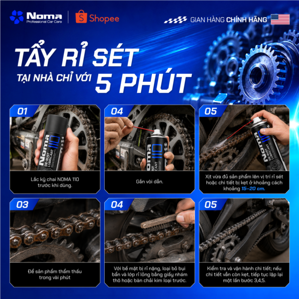 Hướng dẫn chi tiết 5 bước tẩy rỉ sét tại nhà với Noma 110