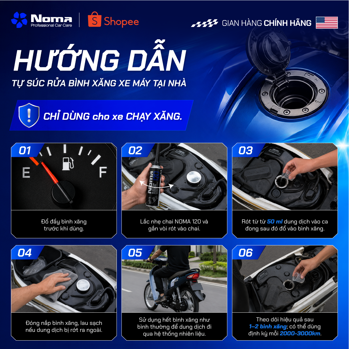 Hướng dẫn sử dụng Noma 120 cho xe máy tại nhà