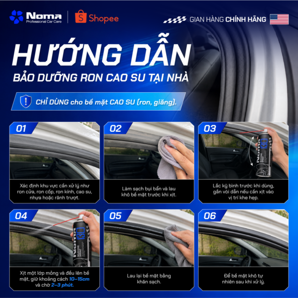 6 bước hướng dẫn sử dụng Noma 130 bảo dưỡng ron cao su xe
