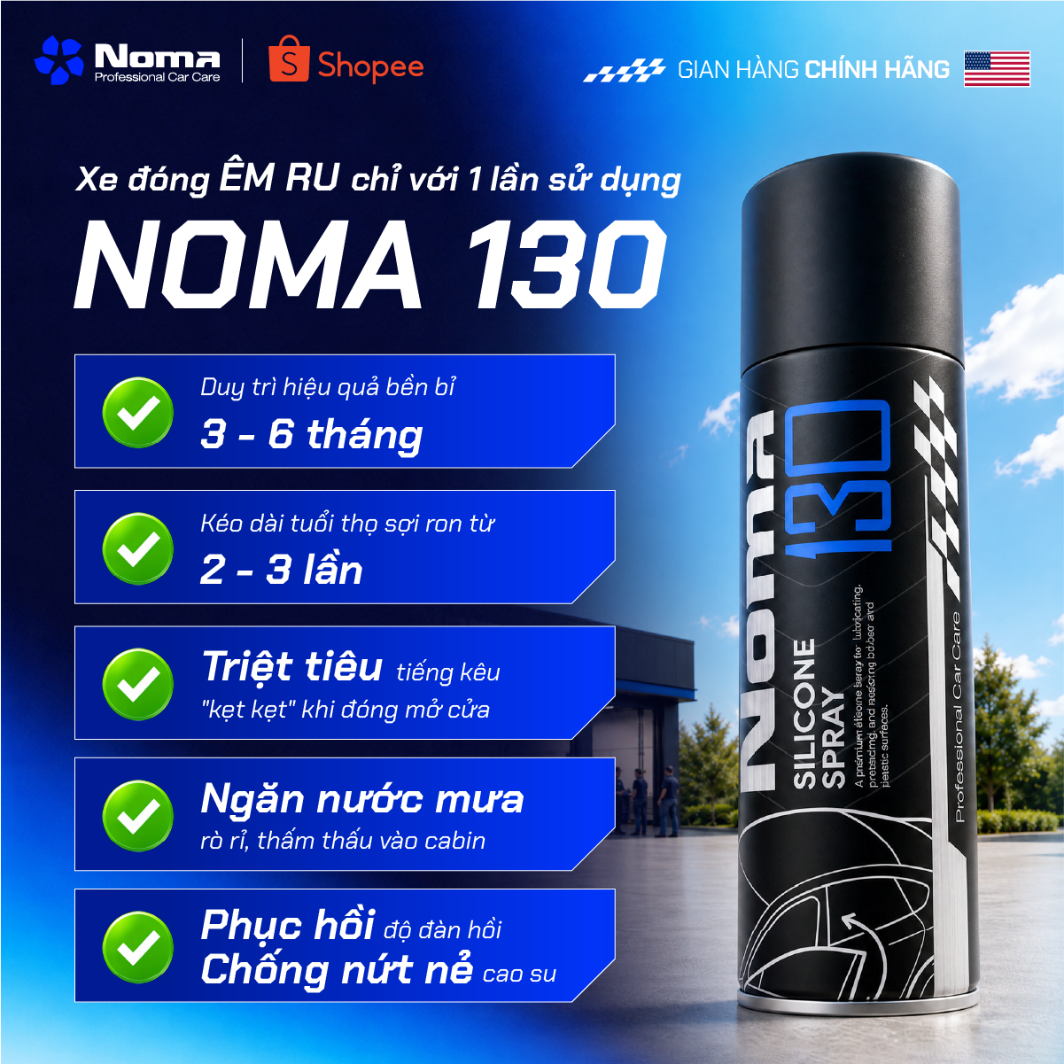 Noma 130 dung dịch bảo dưỡng ron ô tô toàn năng, hiệu quả 3-6 tháng