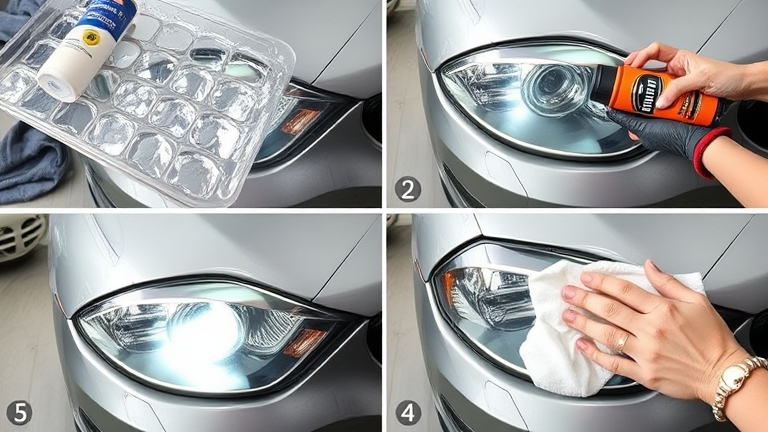 5 bước chi tiết phục hồi đèn pha bị ố vàng tại nhà: vệ sinh, bôi sản phẩm, chờ thấm, lau khô, kiểm tra kết quả
