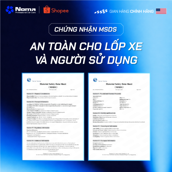 MSDS công khai Noma 998 theo chuẩn GHS, an toàn cho lốp xe và người dùng