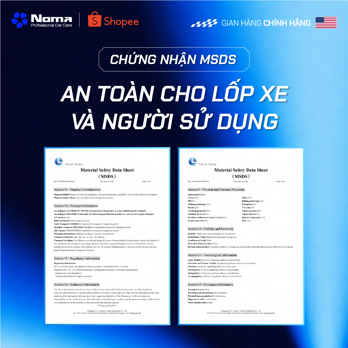 MSDS công khai Noma 998 theo chuẩn GHS, an toàn cho lốp xe và người dùng