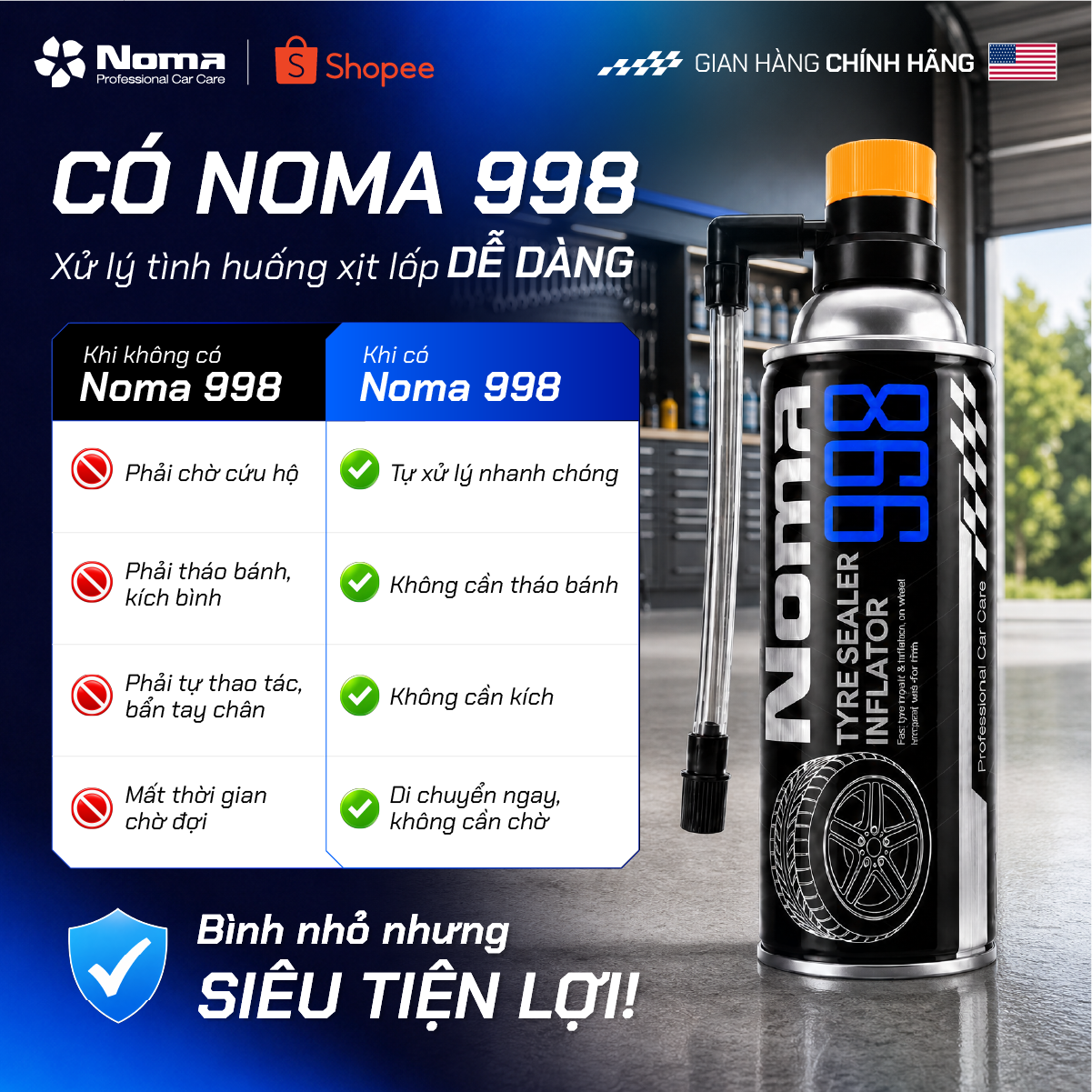 Noma 998 có được hay không – so sánh khi có vs không có dung dịch vá lốp