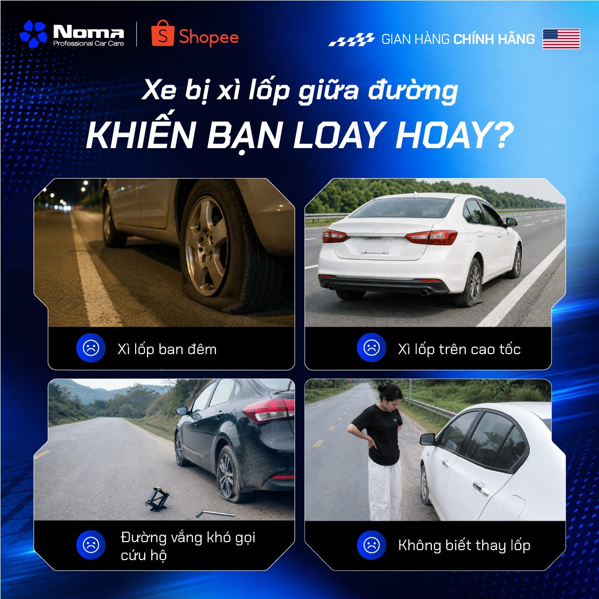 Tình huống lốp xe bị xì lốp ban đêm, trên cao tốc, đường vắng và không biết thay lốp