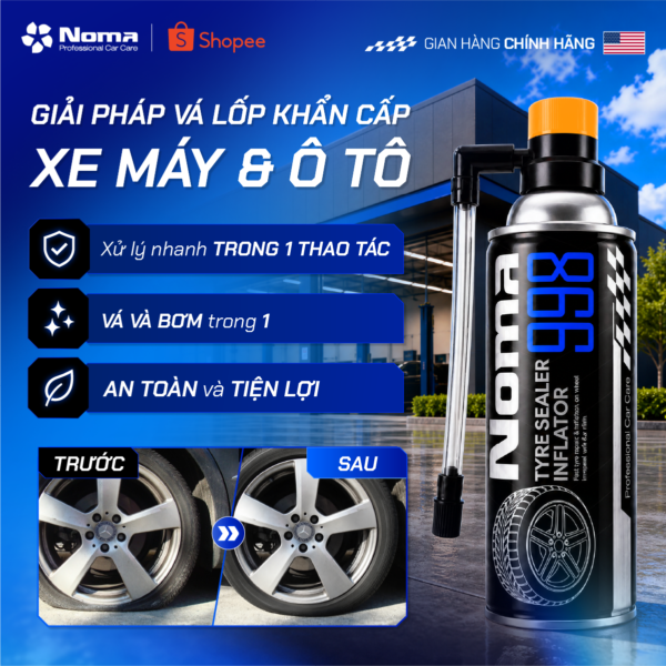 Noma 998 xử lý nhanh trong 1 thao tác, vá và bơm lốp cùng lúc
