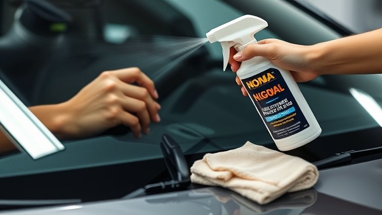 Cách ứng dụng NOMA 922 phủ nano kính — xịt đều lên bề mặt kính sạch và lau bằng khăn microfiber