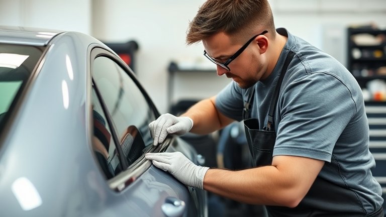 Hình ảnh chủ xe tự chăm sóc nhựa đen ô tô tại nhà theo hướng dẫn, ánh sáng tự nhiên, không nhìn thấy khuôn mặt