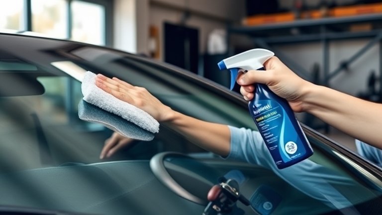 Hướng dẫn tẩy ố kính ô tô tại nhà bằng tay, sử dụng khăn microfiber và sản phẩm chuyên dụng