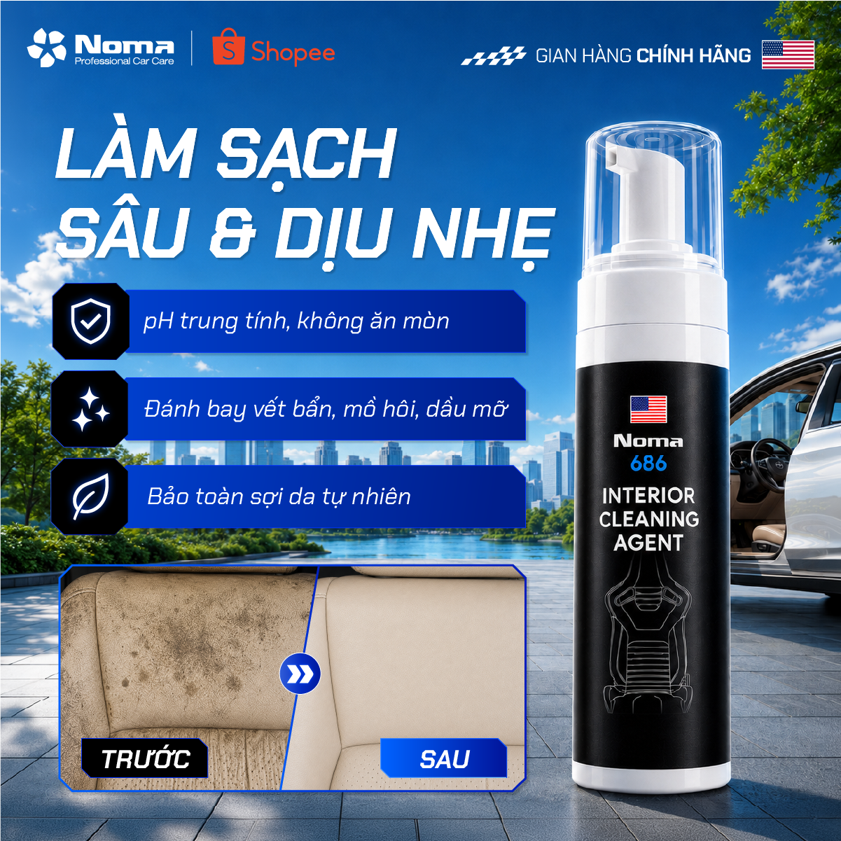 NOMA 686 làm sạch sâu ghế da ô tô pH trung tính đánh bay vết bẩn dầu mỡ