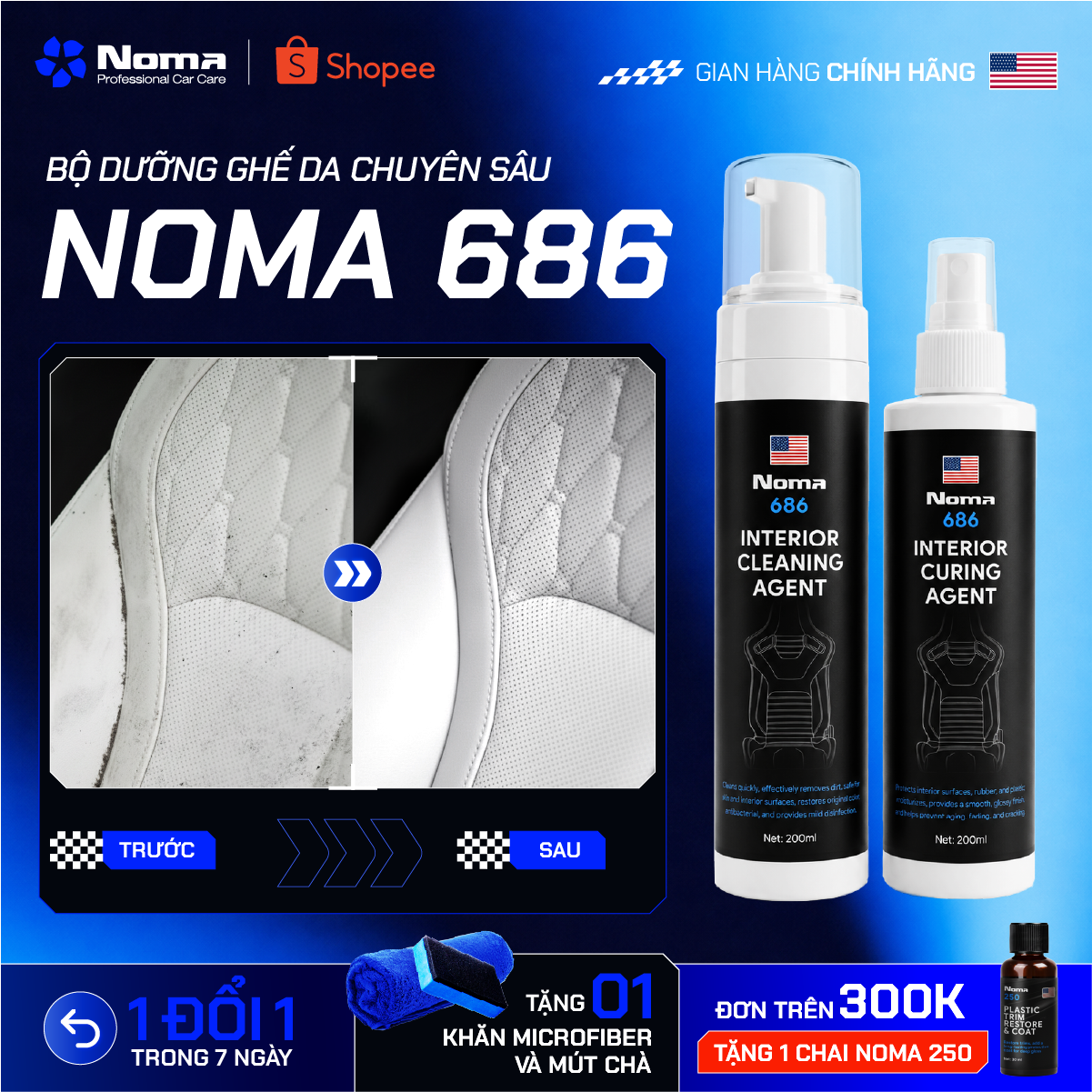NOMA 686 bộ 2 bước vệ sinh dưỡng ghế da ô tô, tặng khăn microfiber khi mua