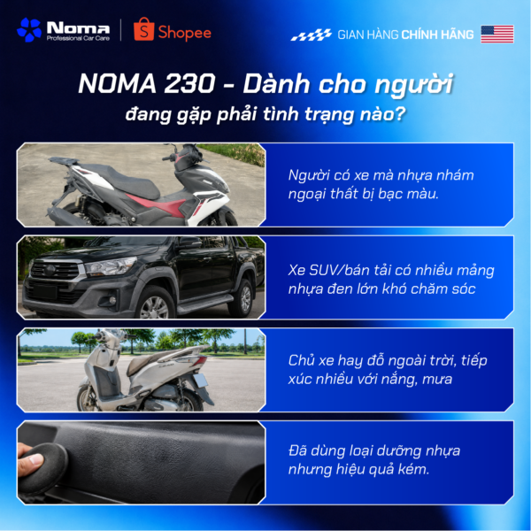 NOMA 230 - Xịt dưỡng & Đánh Bóng Nhựa Nhám
