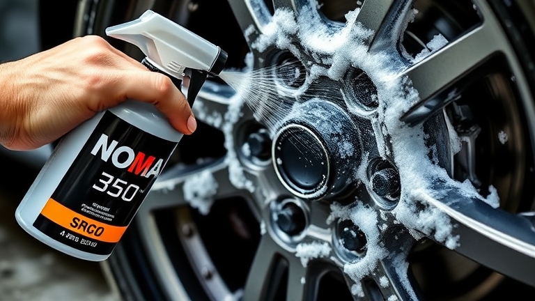 Sử dụng NOMA 350 xịt vệ sinh bụi phanh trên mâm xe, tạo bọt tẩy rửa hiệu quả