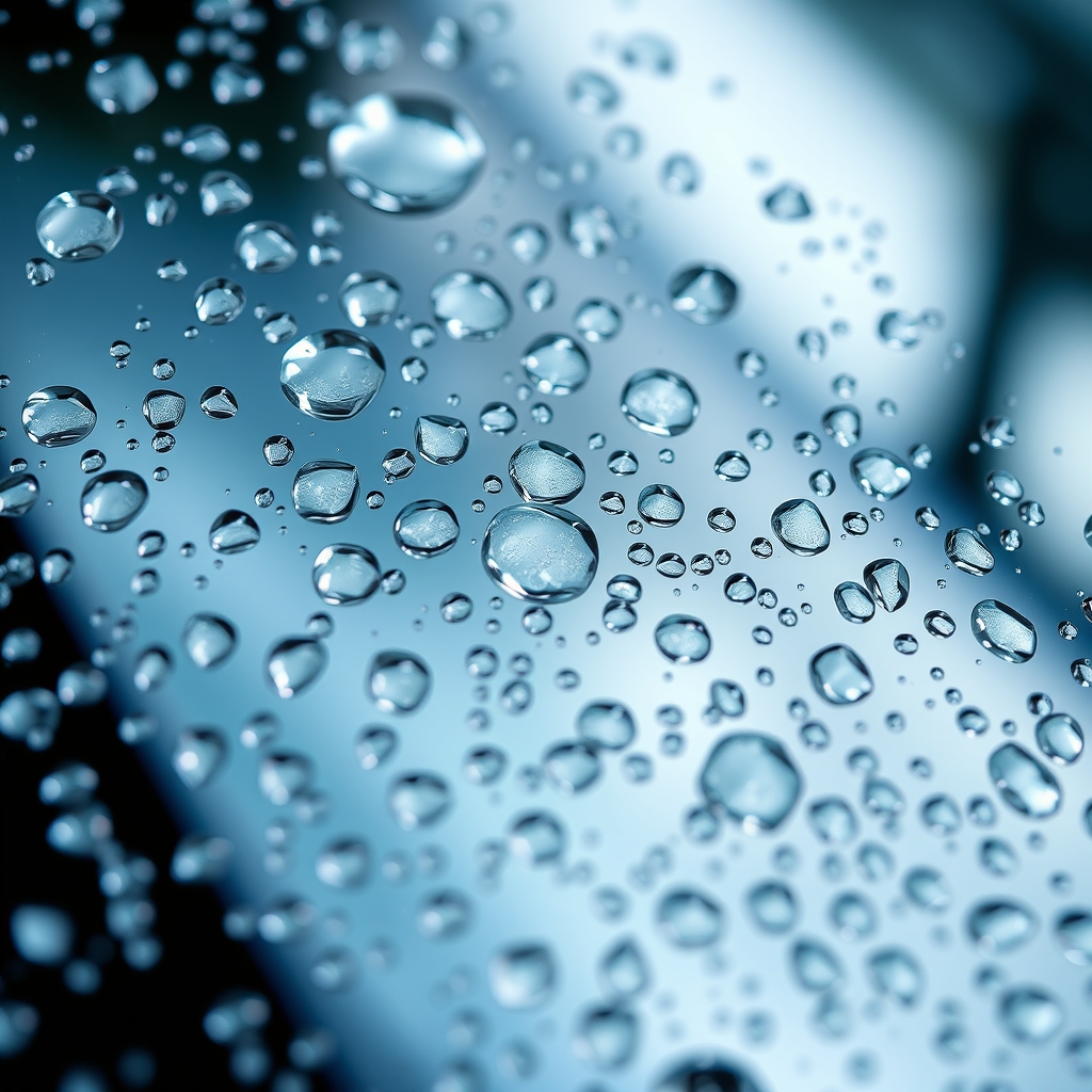 Giọt nước hình cầu trên kính ô tô sau khi phủ nano kính chống nước, thể hiện hiệu suất hydrophobic