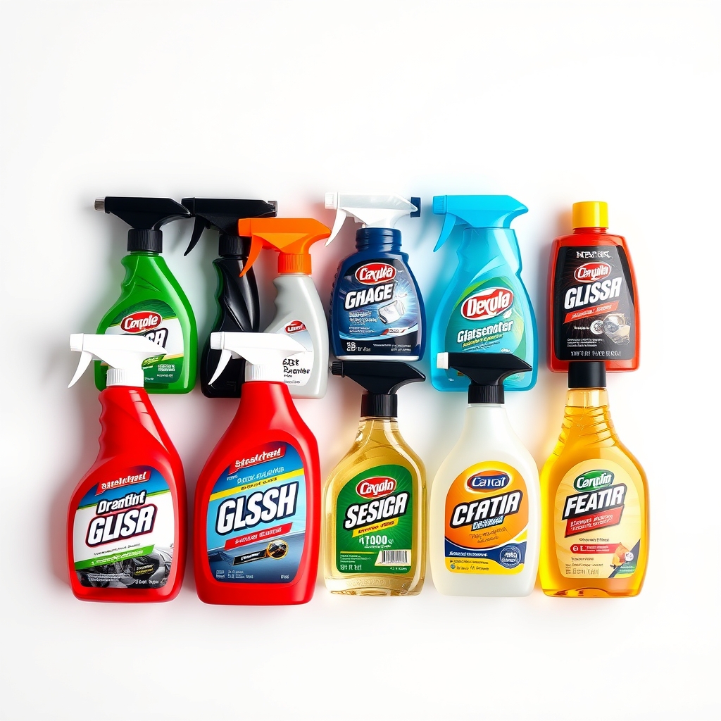 So sánh các sản phẩm tẩy ố kính ô tô hàng đầu: chai NOMA 911, Sonax, 3M, Meguiar's, Turtle Wax xếp cạnh nhau để dễ đối chiếu
