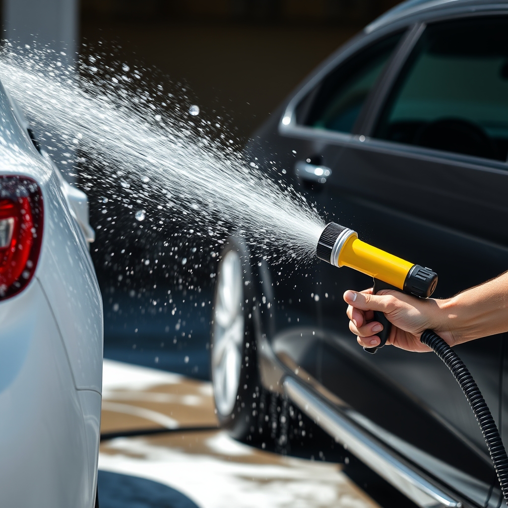 Rửa xe ngoài trời bằng bọt tuyết và vòi hóa chất, làm sạch bề mặt sơn xe toàn diện.