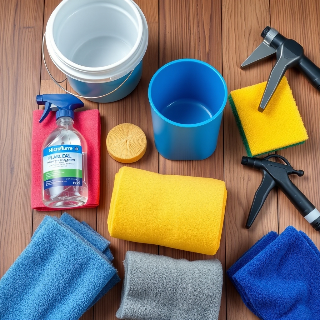 Bộ công cụ chuẩn bị vệ sinh xe tại nhà: NOMA 680, xô nước, bông lau microfiber, vòi phun, xếp gọn