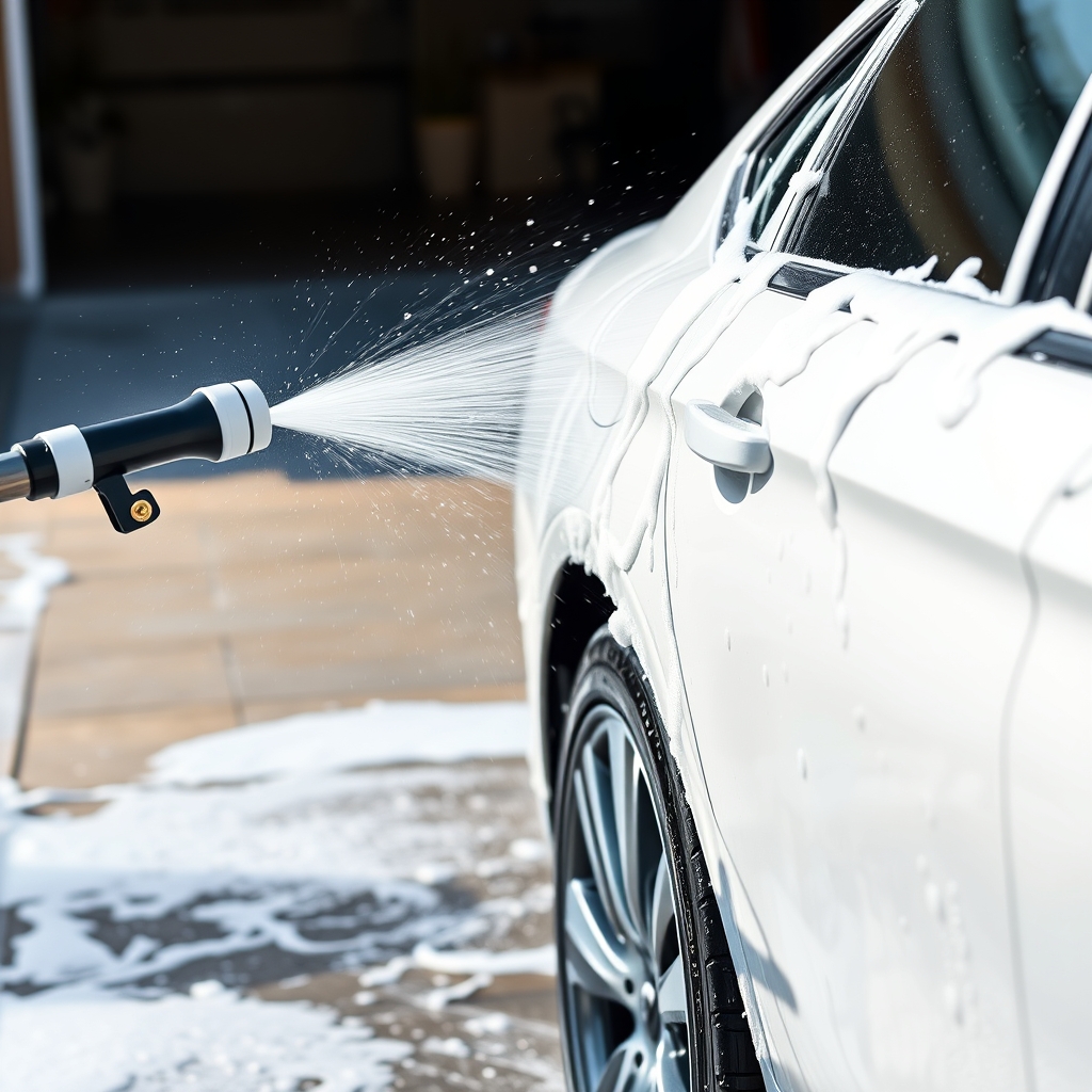 Vệ sinh xe ngoài tại nhà bằng foam cleaner NOMA 680, phun bọt tuyết lên thân xe, lau rửa sơn an toàn