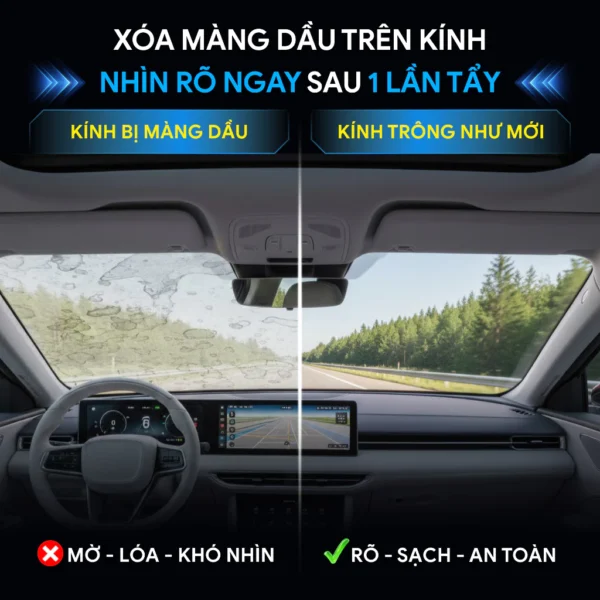 Xoá màng dầu trên kính, nhìn rõ sau 1 lần tẩy