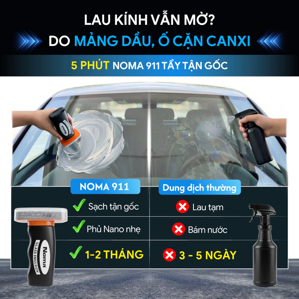 So sánh NOMA 911 và dung dịch lau kính thường