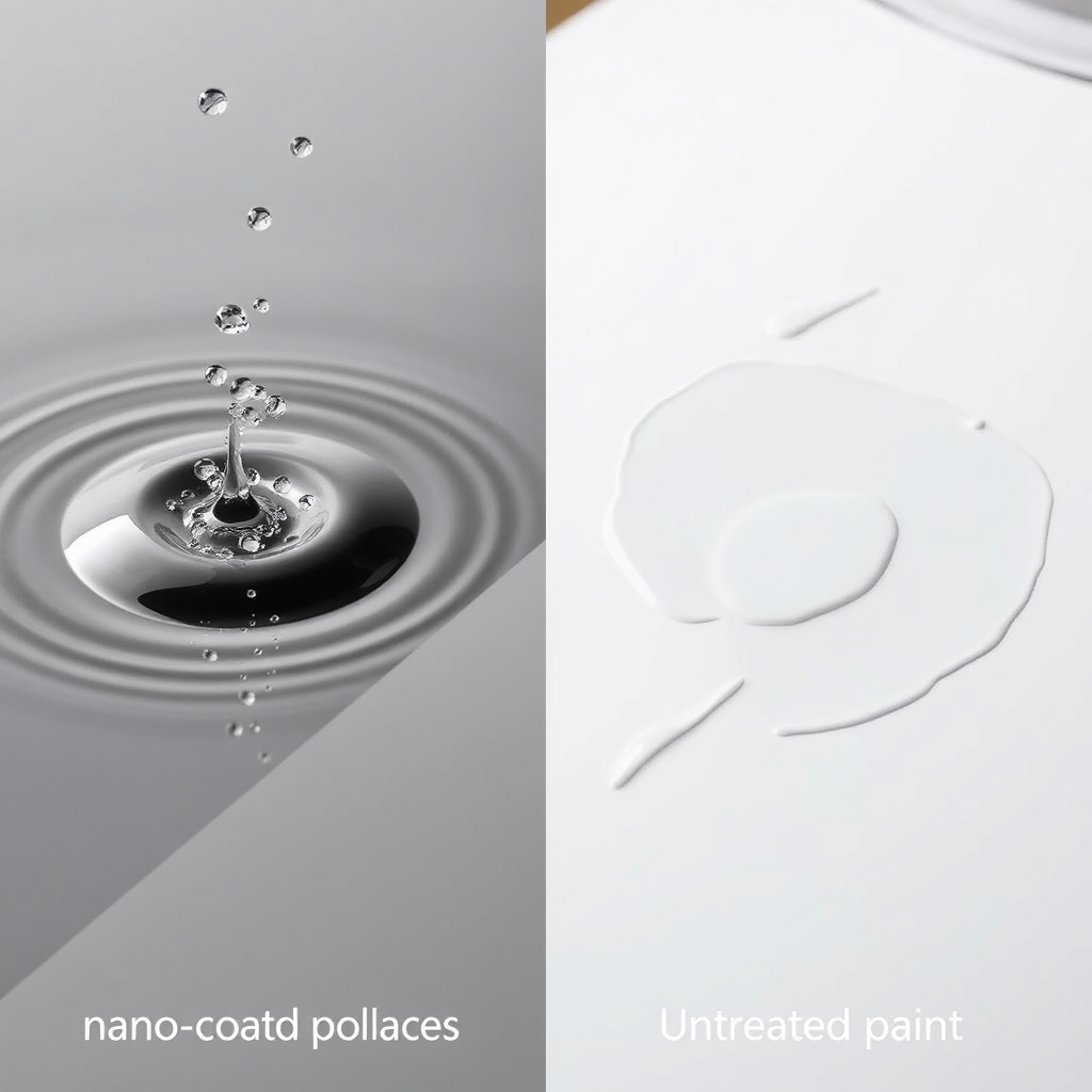 So sánh hiệu quả chống nước: giọt nước tạo hạt tròn trên sơn được phủ nano vs nước lan tỏa trên sơn chưa bảo vệ